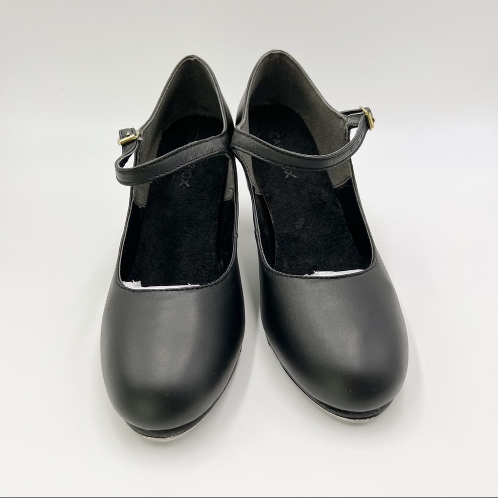 7.5W 7.5 WIDE Capezio 657 Manhattan Xtreme Black Leather Tap Dance Shoes Heels - Picture 3 of 14